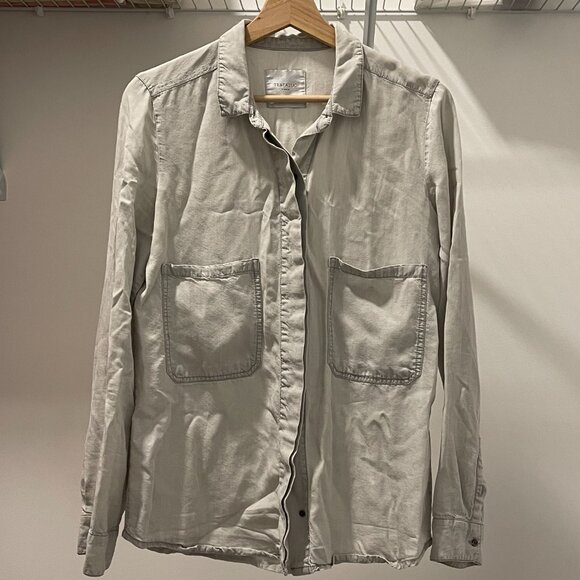 ZARA Trafaluc Button Down Shirt with Rolled-up Sleeve - Light Grey - Size S - Picture 3 of 6